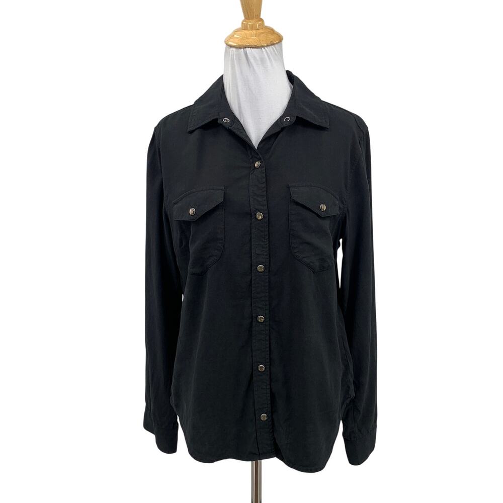 Bella Dahl Shirt Womens S Small Black Western Pearl Snap Buttons Long Sleeves